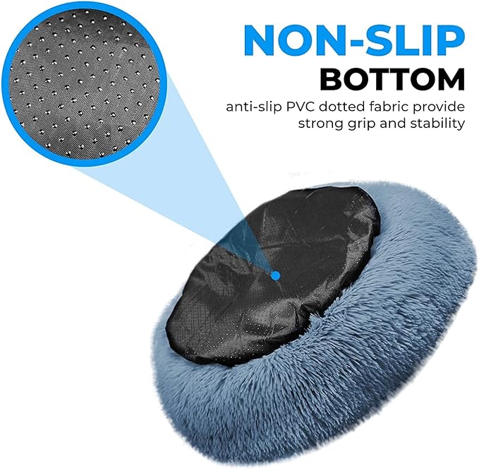 Whiskers & Friends Cat Beds for Indoor Cats, Fluffy Calming Donut Cat Bed, Small Dog Bed Washable - Orthopedic Soft Plush Pet Beds Sized for Kitten to Large Cats & Puppy to Small Dogs - Navy Grey 23''