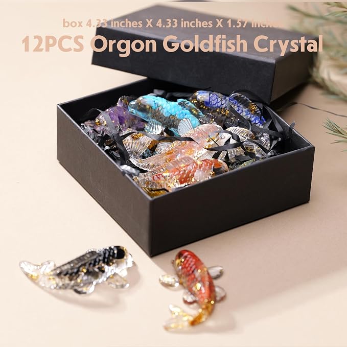 12pcs Goldfish Crystal Stone Resin Decor for Home Fishes Statue Balancing Chakra Reiki Healing Crystal Statue Fishbowl Decoration Home Office Desktop Decoration Gift for Women Men