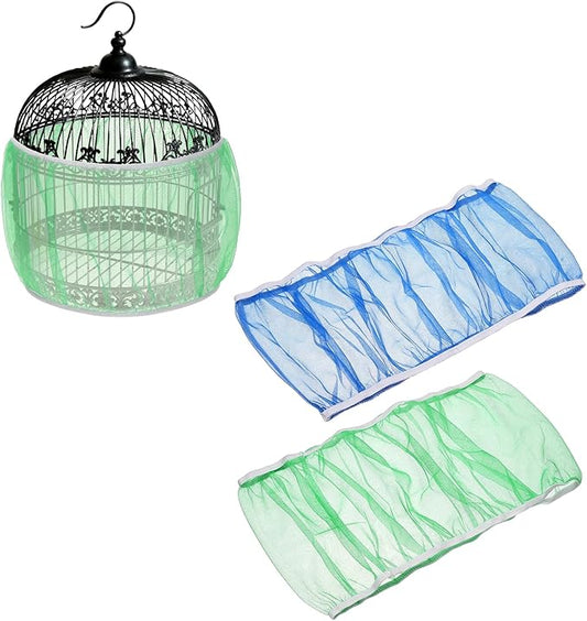 Bird Cage Seed Catcher, Bird Cage Net Cover Seeds Guard, Universal Birdcage Accessories, Blue/Green, Circumference 45.7"-59.1", Height 9.8" for Parrot Cockatiel Enclosures