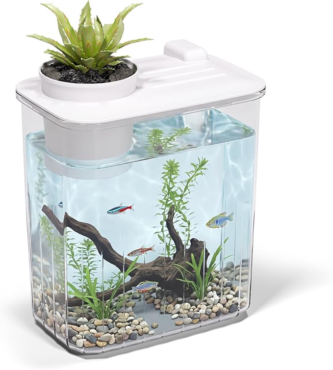 0.8 Gallon Betta Fish Tank Aquarium Starter Kit with Light and Lid(White) | Premium Acrylic Aquarium with Light and Lid, Crystal Clear Starter Kit for Betta Fish, Shrimp, Snails and Small Fish