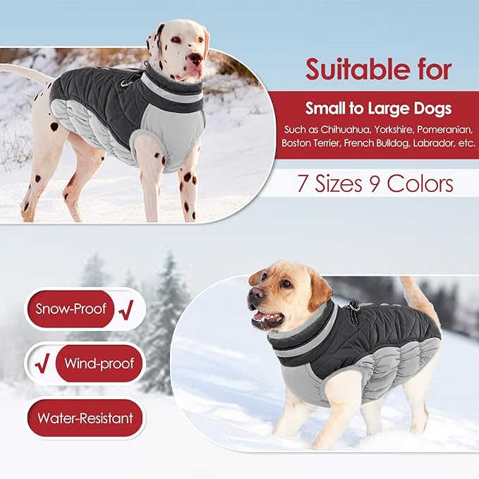 AOFITEE Dog Coat, Warm Dog Winter Coat for Large Dogs, Reflective Turtleneck Dogs Jacket with Harness Built in, Waterproof Windproof Pet Puffer Jacket Fleece Vest for Cold Weather, Grey XXXL
