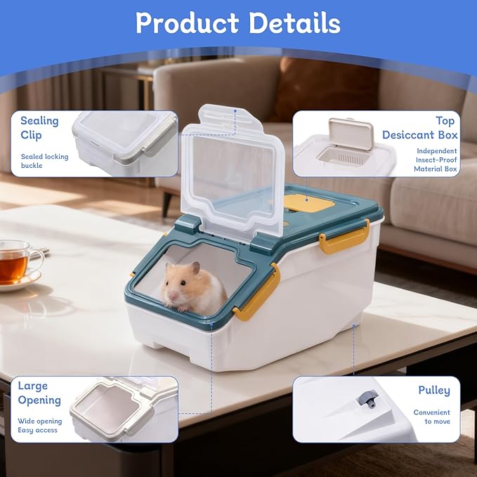 Large Chinchilla Sand Bath Container Kit with Sand Cup & Shovel | Plastic Dust Bath House for Hamster, Hedgehog, Guinea Pig, Squirrel & Small Animals | Pet Room (Blue)