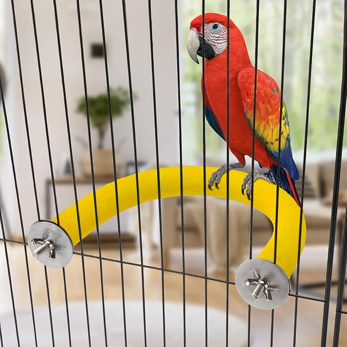 Rypet U Shape Parrot Perch Stand Toy for Paw Grinding Clean Stick Exercise, Rough-Surfaced Quartz Bird Perch Standing Cage Accessories for for Small Parakeets Cockatiels Conures Macaws (Yellow M)