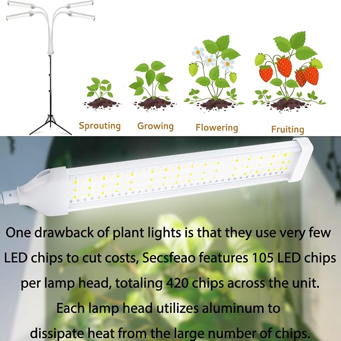 LED Grow Lights for Indoor Plants Full Spectrum, LED Plant Light with Stand, Adjustable Height, Plant Grow Lights with Auto 4/8/12/H Timer for Indoor Tall Plants (420 LEDs)