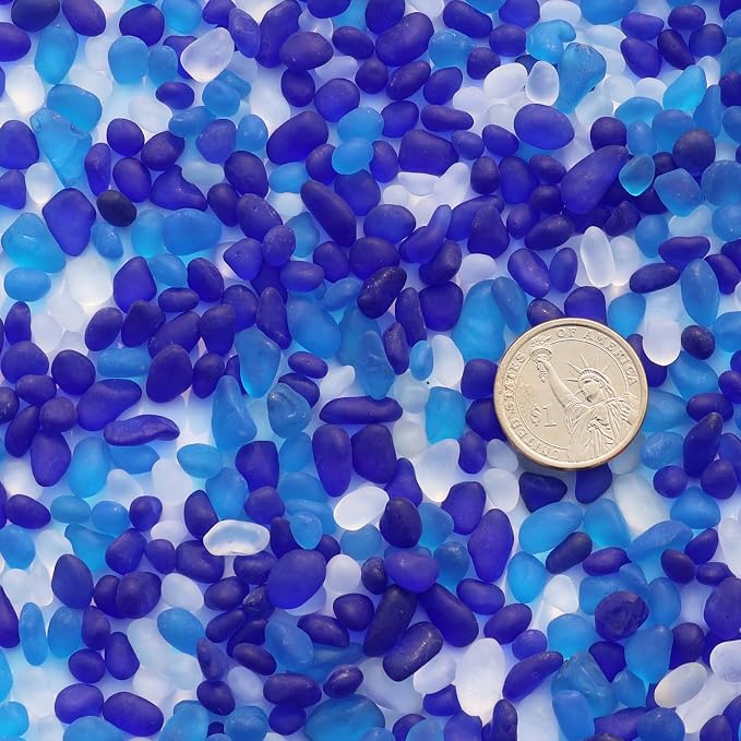 QYGL Sea Glass Stones - 2.9LB/46.4oz Blue Mixed Frosted Glass Pebbles | Glass Gemstones Perfect for Aquarium Rocks, Fish Tank Gravel, Vase Fillers, Seaglass DIY Crafts, and Home Decor