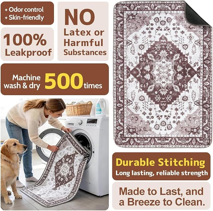 Washable Pee Pads for Dogs, 2 Pack Reusable Puppy Training Pads 72"x72" Super Absorbent Waterproof Dog Training Pads, Non-Slip Potty Pads, Whelping Pads Litter Mat Light Brown Medallion