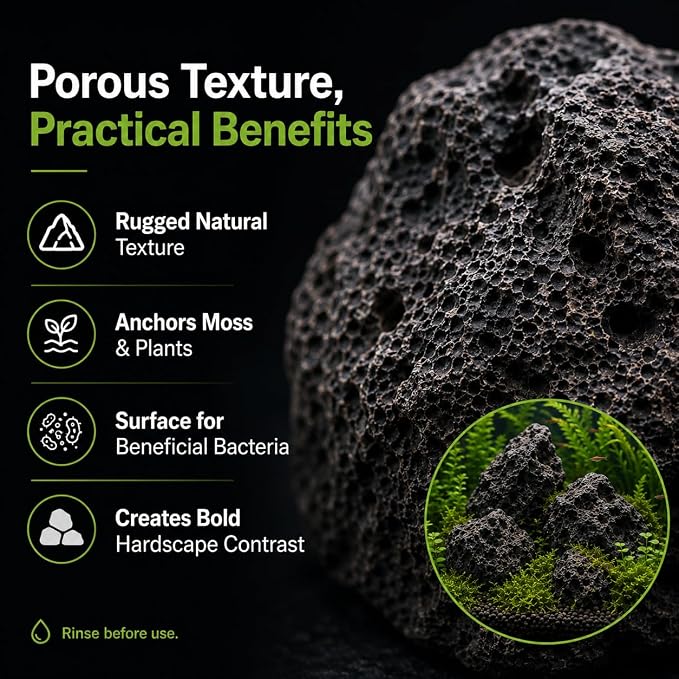 4–8 Inches Natural Black Lava Rocks, 4 PCS Medium Aquarium Stones for Aquascaping, Fish Tank Hardscape, Planted Tanks, Terrariums & Reptile Decor (Medium 4–8 in)