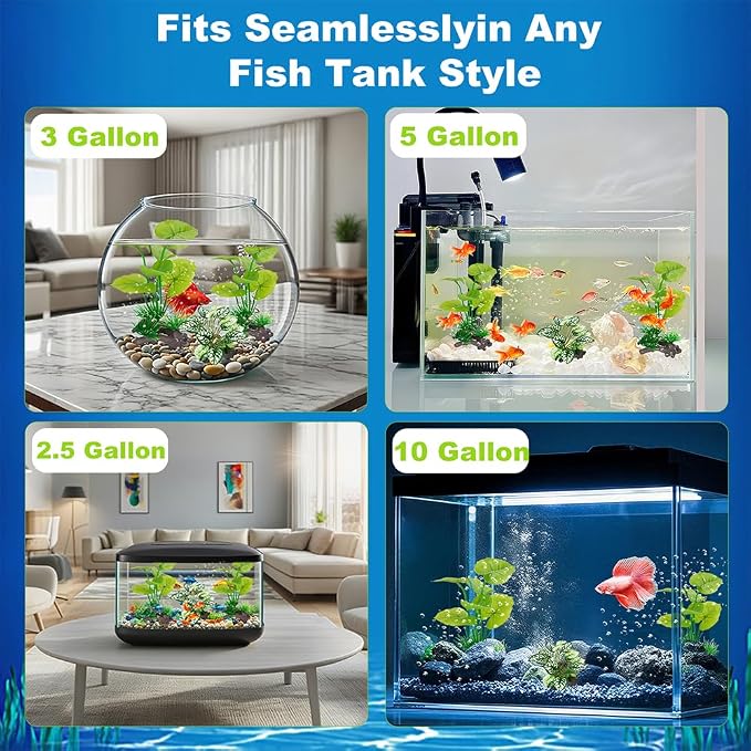 3-Pack Realistic Weighted Aquarium Plants Set for Betta Fish Tank with Base | Plastic weighted base, 2x6in & 1x5in, silk-like soft leaves, for betta tanks, reptile/terrariums, aquascaping, fade resistant
