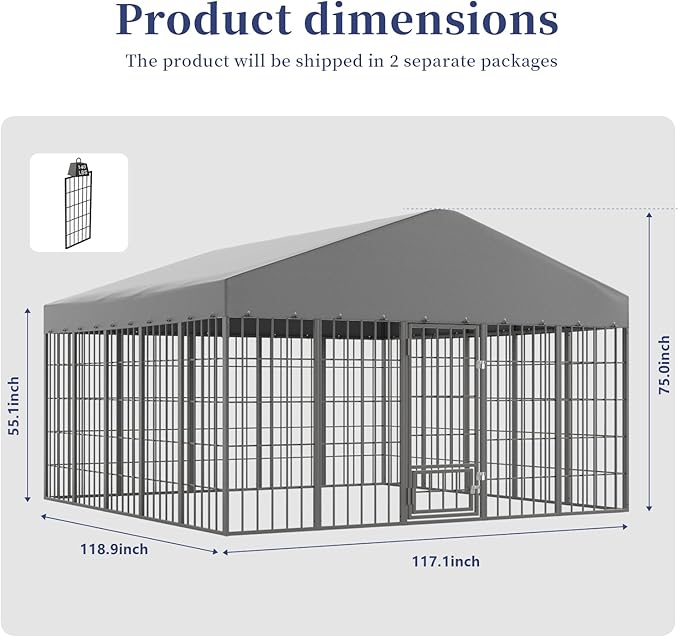 Gotland Dog Kennel Outdoor 10 x10 x6 FT, Dog Cage Outdoor for Medium/Large Dogs with Feeding Door Waterproof Roof Double Secure Locks Ground Spikes, All Weather Heavy Duty Dog Enclosure for Backyard