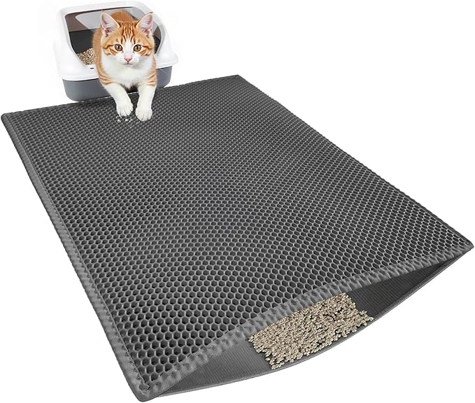 29.9'' x 35.8''Inch Larger Cat Litter Mat, Double Layer Waterproof Proof Litter Box mat, Non-Slip Design, Reduces Litter Scatter, Easy to Clean Grey Cat Litter Mat