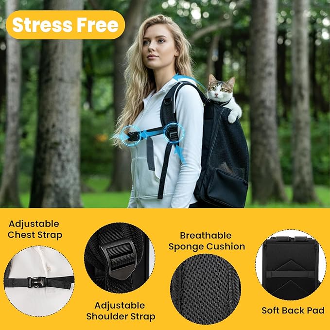 Conlun Cat Backpack Carrier for Small Dogs and Cats Fit Up to 15 Lbs,Small Dog Backpack, Foldable with 3-Side Mesh Windows, Pet Carrier for Travel & Hiking Friendly，Black