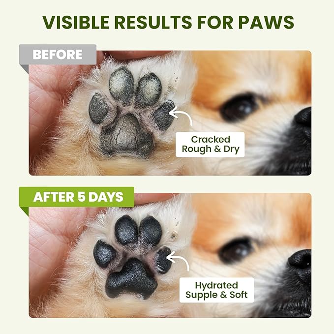 PawSono Lick-Safe Dog Paw & Nose Balm with Coconut Oil | All-Natural Moisturizer & Soother for Dry, Cracked Pads & Snout | Heat & Cold Pavement Protection Wax | Horse Hoof, Joint Care (M (1.3 oz))