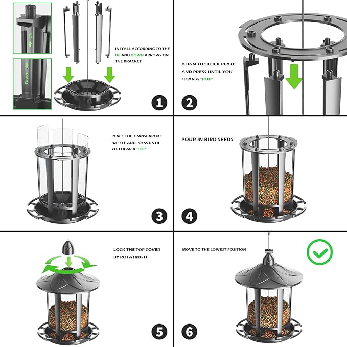 Birdream 2 Pack Bird Feeders for Outdoor Hanging, Assembly Required, 1-Min Easy Setup, Charming Castle Design, Attracting Cardinals Chickadees Goldfinches & Sparrows - Black