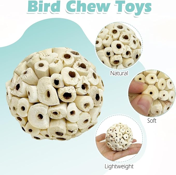PINVNBY 6 Pack Small Sola Balls Bird Toys Soft & Chewable Bird Chew Ball 2.36" Natural Sola Plant Lightweight Shred Toy for Parakeet Cockatiel Lovebird Budgie and Similar Sizes Pets