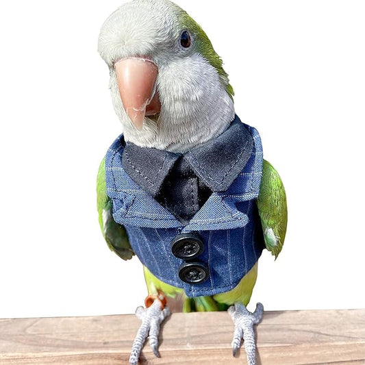 Bird Clothes Birds Flight Suit,Tuxedo Business Suit for Parrots African Greys Parakeet Cockatiel Sun Conure Christmas Party Birthday Cosplay Photo Prop Small Animals Apparel (XL,Denim Suit)