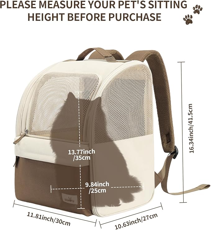wakytu Cat Carrier Backpack,Steel Wire Frame More Stable,600D Wear-Resistant Oxford Fabric, Dog Carrier Cat Backpacks Suitable for Travel,Beige