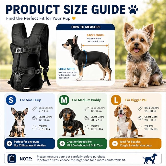 Dog Backpack Carrier, Legs Out Front Pet Carrier for Small Medium Dogs Cats up to 25lbs, Adjustable Breathable Hands-Free Puppy Carrier Backpack for Hiking, Cycling, Camping & Travel — S/M/L