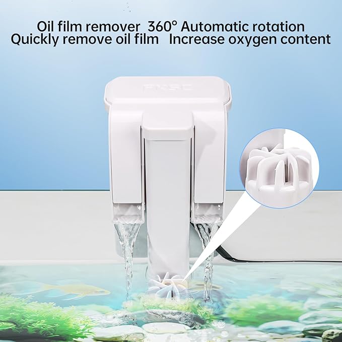 Hang on Aquarium Filter no Priming Required 20-40 Gallon Adjustable Power Fish Tank Filter Multi Layer Filtration System with Remove Oil Film and Double Waterfall for Freshwater Saltwater