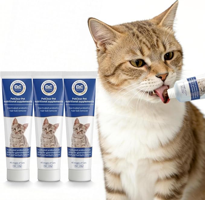 Hairball Paste for Cats, 4.23 oz/120 g, Contains Chicken, Fish Oil, Inactivated Probiotics, Taurine, Promotes Intestinal Peristalsis & Digestion, Passes Hairballs Naturally, Reduces Vomiting (3 Tube)