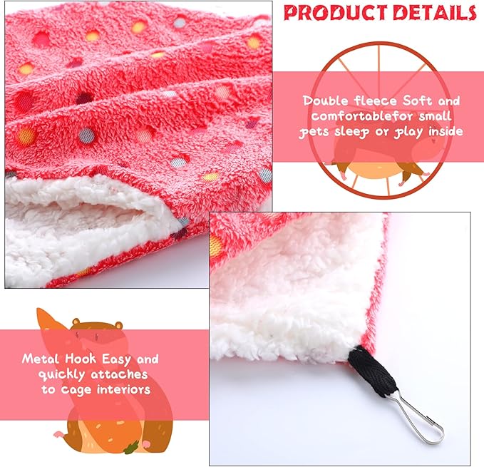 BOAO 2 Pcs Guinea Pig Rat Hammock Guinea Pig Hamster Ferret Hanging Hammock Accessories for Small Animals Chinchilla Parrot Sugar Glider Ferret Squirrel (Hot Pink,Blue,Dot Pattern)