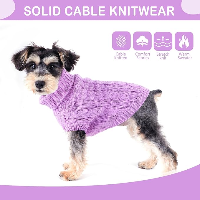Dog Sweaters for Small Dogs Fall Small Dog Sweater Winter Dog Clothes Turtleneck Knitted Cute Doggy Pullover Knitwear Warm Doggie Coat Puppy Cat Sweater Female (Purple,Medium)
