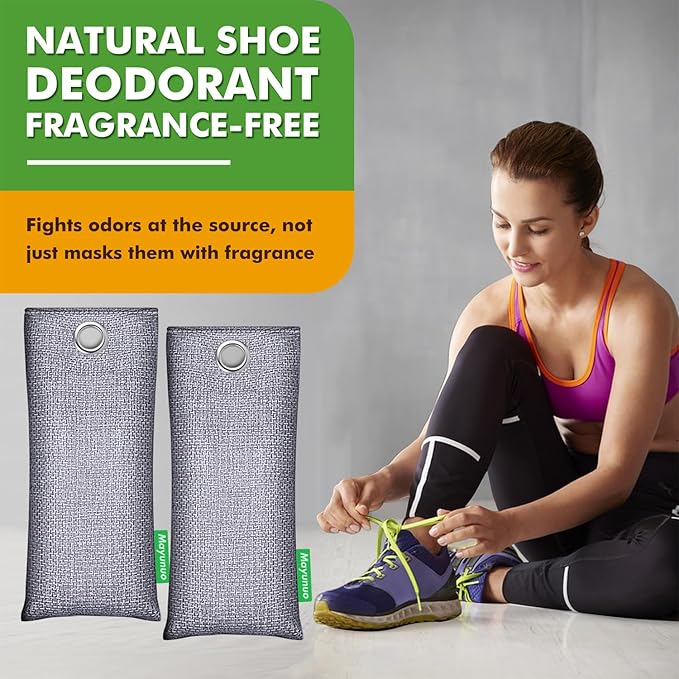 Activated Charcoal Odor Absorber, Natural Shoe Deodorizer Insert, Sneaker Odor Eliminator and Moisture Absorbers. 6 Pack Bamboo Charcoal Air Purifying Bags Shoe Smell Remover