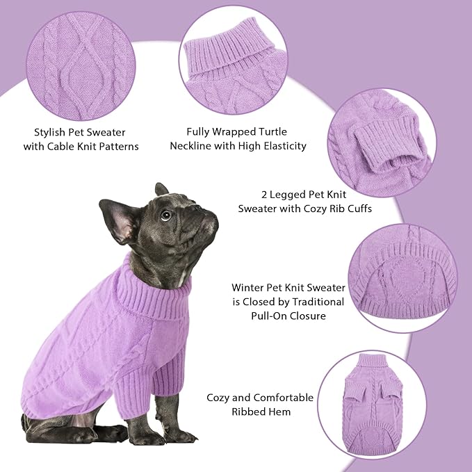 Queenmore Dog Sweater for Large Size Pet,Pitbull Dog Sweater,XXL Doggy Sweater for Labrador Retriever,Cold Weather Warm Knitted Pet Sweatershirt for Boy Girl Dogs (Lilac,2XL)
