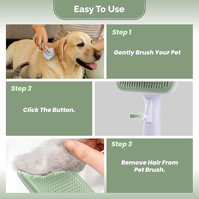 Self- Cleaning Slicker Brush for Dogs Suitable for Short & Long Haired Dogs and Effective Deshedding for Pet Grooming, Undercoat Removal, Tangle-Free Fur, Skin-Friendly Tool for Healthy Coat