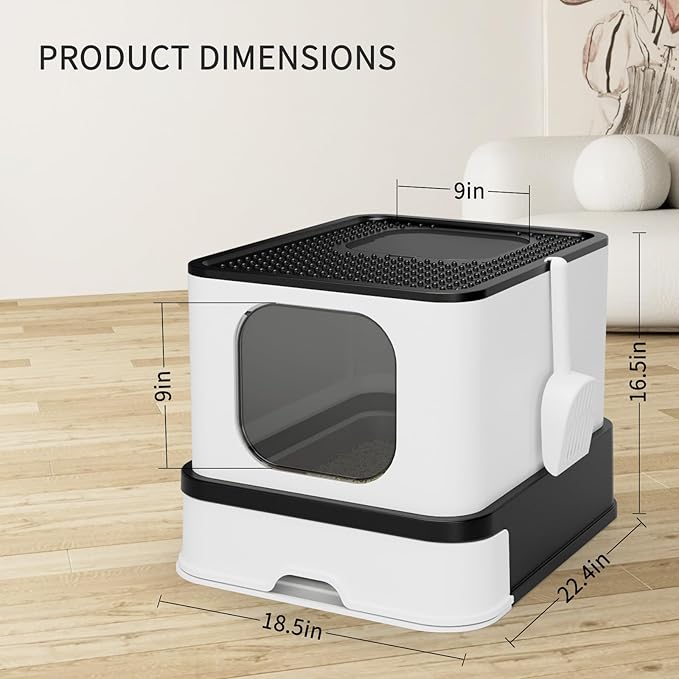 RIZZARI Stainless Steel Cat Box: Large Leak-Proof Enclosed Odor-Free Design with High Walls - XXL Black - Teflon Non-Stick Coating & Easy-Clean Drawer - for Living Room Garage