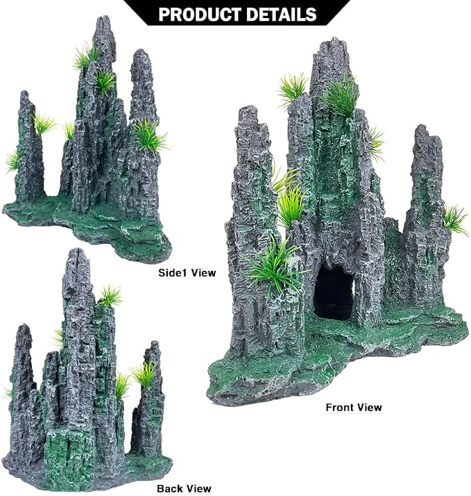 Aquarium Decoration Large and Tall for Fish Tank Rock Cave Hideout | Aquarium Mountain View Stone Ornaments Aquarium Decor Tree House Cave Fish Tank Decoration - Large