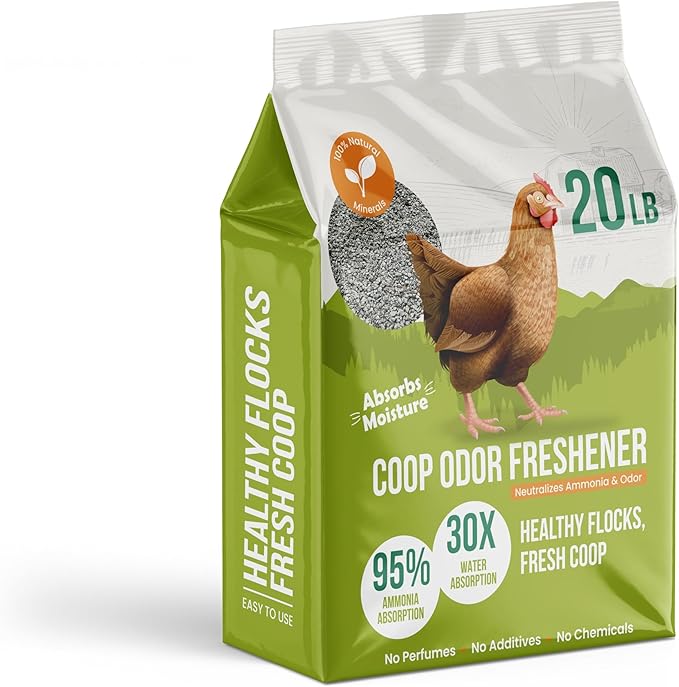 Chicken Coop Refresher - 20 Pounds: All-Natural Odor Eliminator, Moisture Absorber, and Ammonia Neutralizer - Deodorizer,Chicken Coop Accessories for Chickens Run- Remove Smell of Chicken Coops
