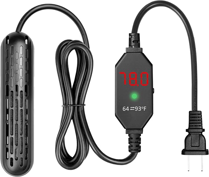 YukiHalu Aquarium Heater 25/50/100/150W with Protective Cover, Mini Fish Tank Heater with External Controller, Temperature Adjustable, Digital Display, Used for 5/10/20/30 Gallons (50W-10Gallon)