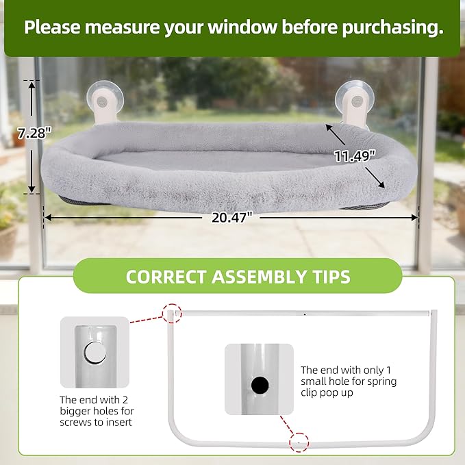 Foldable Cat Window Perch,Inside Window Hammock for Cats with 4 Strong Suction Cups,Sturdy Metal Frame and Washable Soft Cover,Indoor Cat Bed - M