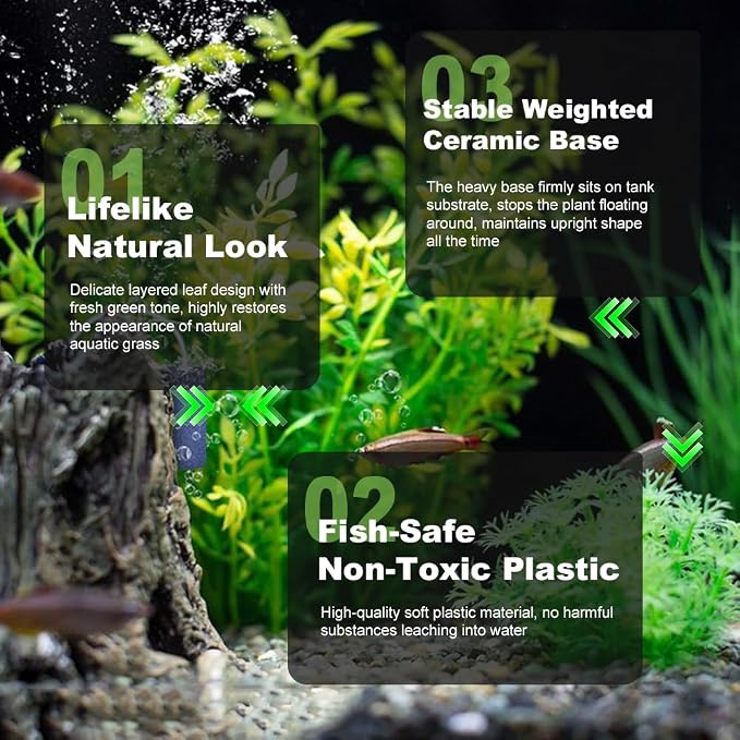 DSkoiph 2 pcs Aquarium Decor Plastic Plants Extra Large 21 Inches Artificial Fish Tank Plants Tall Fish Tank Decorations Artificial Green Water Plants (Green)