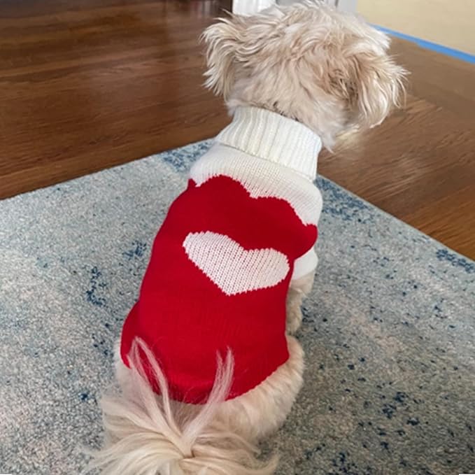 CHBORCHICEN Pet Dog Sweaters Classic Knitwear Turtleneck Winter Warm Puppy Clothing Cute Strawberry and Heart Doggie Sweater (Red2, X-Small)