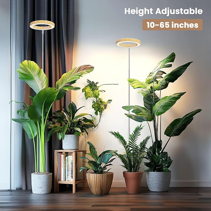 Kullsinss 6.3in Grow Lights for Indoor Plants, Full Spectrum Plant Light | Wood Grain Growing Lamp with 6/12/16H Timer, 5 Brightness Levels, 10-60in Height Adjustable, for Indoor Tall Plants (3-Pack )