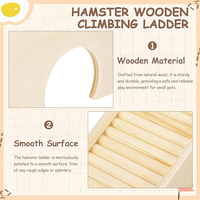 BreezeHug 4 Pcs Hamster Platform Hideout Wooden Tunnel Ladder Playhouse Hamster Game Climbing Toy with Platform Cage Accessories for Pets Dwarf Syrian Mice Degus Gerbils Squirrel(Log Cabin)