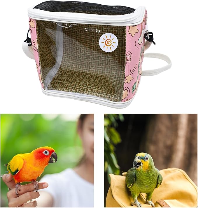 Bird Carrier Shoulder Bag Crossbody Bag Travel Parrot Cage for Trips Traveling Hiking, Pink