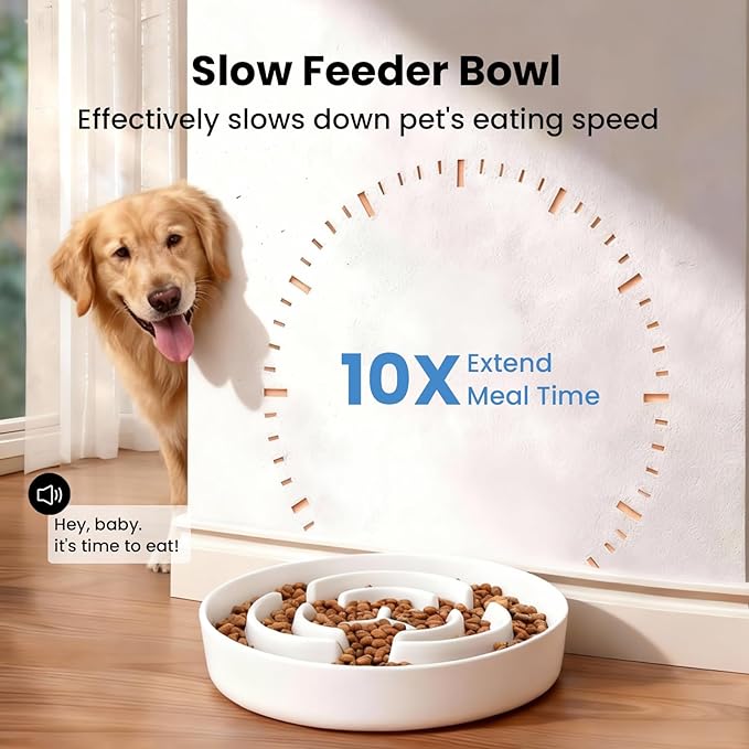 Ceramic Slow Feeder Dog Bowls,2.0 Cups Slow Feeder for Medium Breed,Puzzle Dog Food Bowl to Slow Down Eating, Anti-Gulping, Stop Bloat,Preventing Choking,8in,White