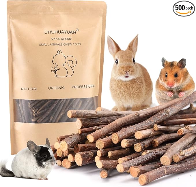 Natural Apple Sticks, 500g Treats Food for Small Animals, Chew Toys for Chinchilla Guinea Pigs Rabbit Squirrel Hamster Bunny