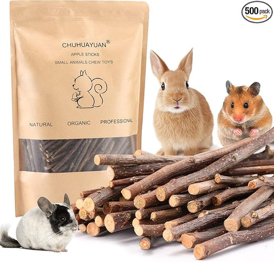 Natural Apple Sticks, 500g Treats Food for Small Animals, Chew Toys for Chinchilla Guinea Pigs Rabbit Squirrel Hamster Bunny