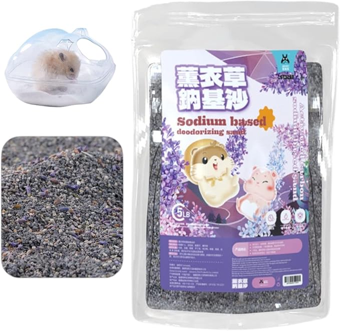MANON ROSA Chinchilla Bath Sand-No-Dust Sand for Hygienic Bathing Litter Box - Ideal for Dwarf Hamsters Gerbils Mice Degus and Small Pets (L(5lb),Lavender Urine Sand)