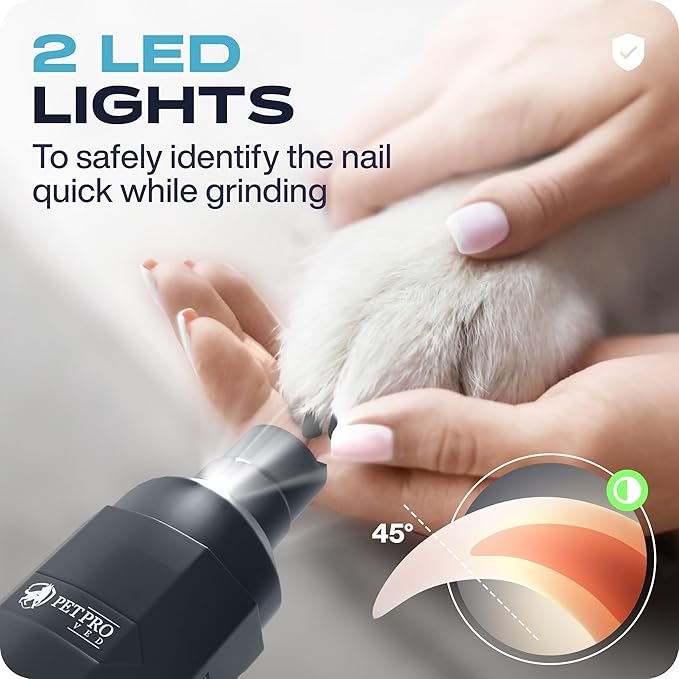 PETPROVED Dog Nail Grinder Quiet Dog Nail File Pet Toenail Grinder for Dogs Quiet Cat Electric Drill Trimmer for Large Dogs Small Medium Pet Electric Trimmer Drill for Dogs with Guard (Grey)