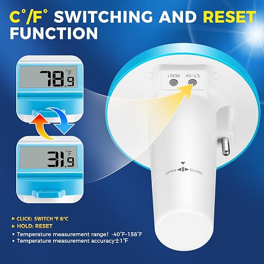 Solar Wireless Floating Pool Thermometer - Upgraded IPX8 Waterproof Easy Read Digital Thermometer with Time, Indoor Temperature & Humidity Monitor for Swimming Pools, Spas, Hot Tubs (Blue 2-piece set)