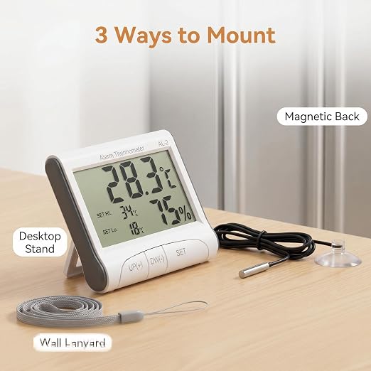Reptile Thermometer Hygrometer with High Low Temperature Alarm Digital Aquarium Thermometer with Hook and Loop Temperature Humidity Meter Gauge for Terrariums, Vivariums, Reptile Tanks (1)