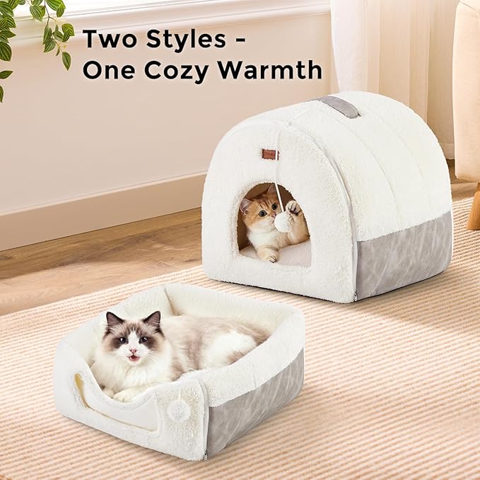 ZOMISIA Cat Bed Cave for Indoor Cats - 2 in 1 Cat Cave for Kittens and Small Pets with Removable Washable Cushioned Pillow, Enclosed Cat Bed Cozy Cat Hideout with Non-Slip Bottom, 15 Inches