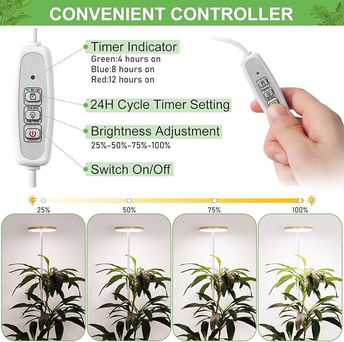 LORDEM Bamboo Grow Light for Indoor Plants, 2 Pack | Full Spectrum LED, Height Adjustable, Auto Timer 4H/8H/12H, 4 Dimmable Levels, Ideal for Large Tall Plants