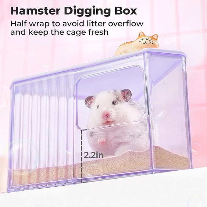 mini&moe Hamster Sand Bath Container - Small Animal Bathroom Shower Room Large Space Corner Digging Box with Cleaning Scoop Rat Dust Bath House for Guinea Pig, Hedgehog, Gerbil