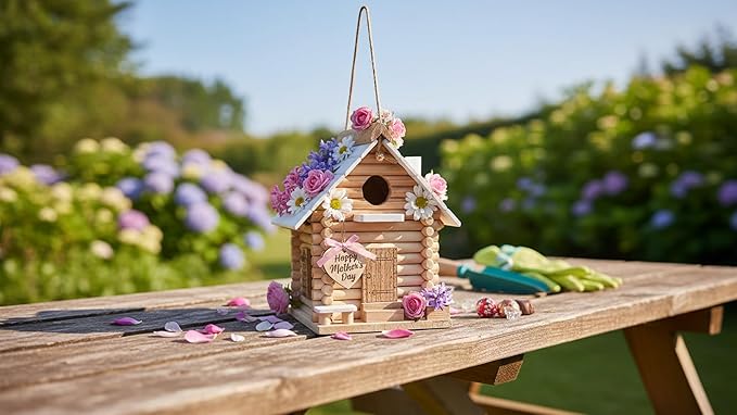 Premium Wooden Lincolnlog Bird House Kit - Birdhouse Kits - Build it Yourself Birdhouse for Adults to Build - Woodworking Adult Crafts & DIY Bird House, Relax Crafts Gifts Wood Projects