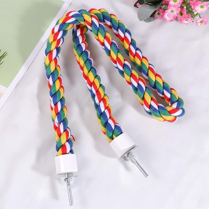 UKCOCO Bird Rope Perch - Comfy Perches for Bird Cages Natural Parrot Cotton Rope, Bungee Perch Pet Chewing Toy for Parrots Playing, Chewing or Preening (60cm/23 Inch)